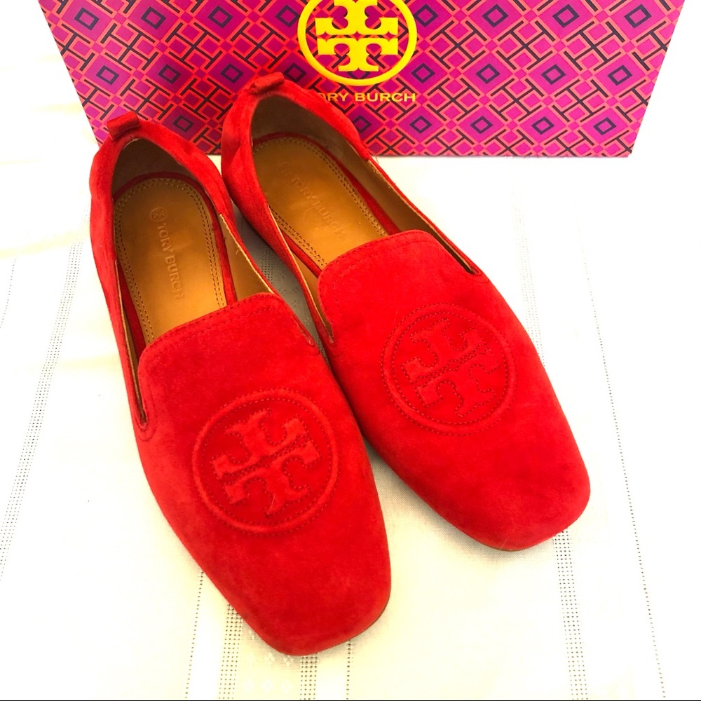 Tory Burch- Leigh Silk Elastic “Bright Carnelian”Loafers, Size 9.5, NWT